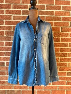 Frank & Eileen Denim Button-Up Collared Long Sleeve Blue Women's, Size XS